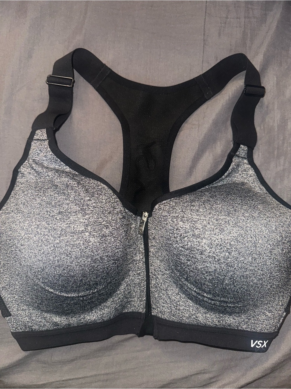 VSX Gray Front-Zip High-Impact Racerback Sports Bra